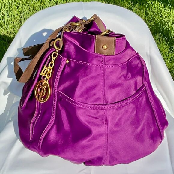 Juicy Couture Vintage Purple Nylon Tote Bag Gold Accents Multiple Compartments! - Picture 6 of 14